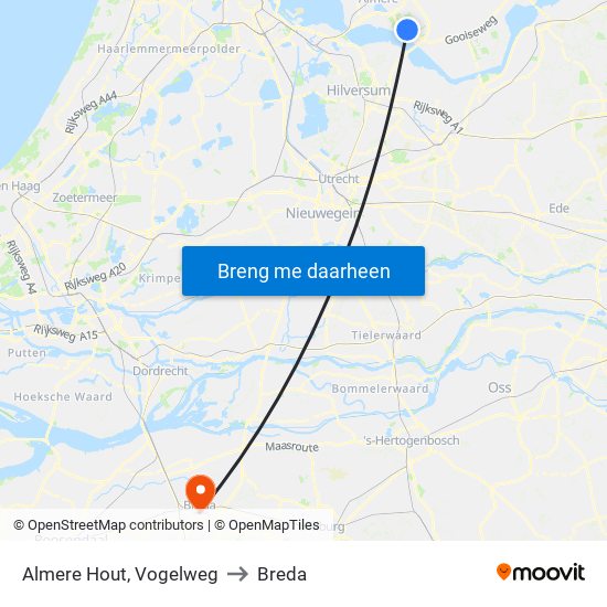 Almere Hout, Vogelweg to Breda map