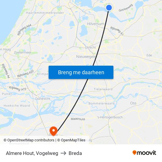 Almere Hout, Vogelweg to Breda map