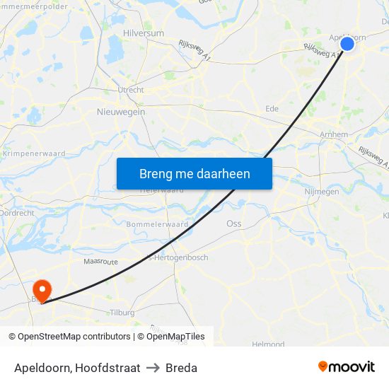 Apeldoorn, Hoofdstraat to Breda map