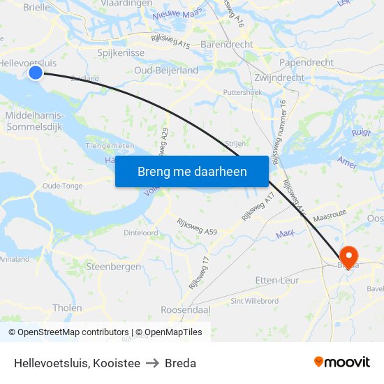 Hellevoetsluis, Kooistee to Breda map