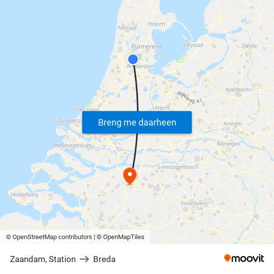 Zaandam, Station to Breda map