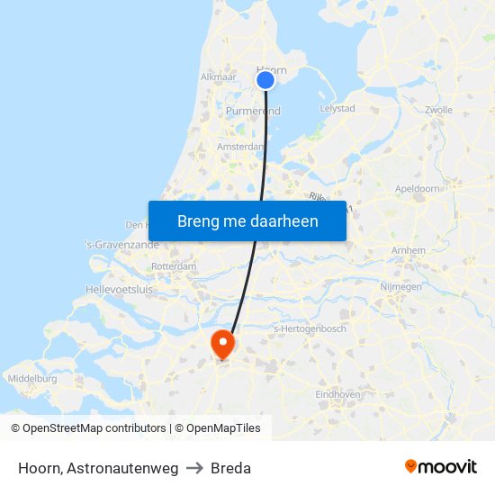 Hoorn, Astronautenweg to Breda map