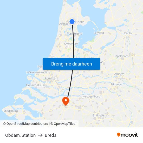 Obdam, Station to Breda map