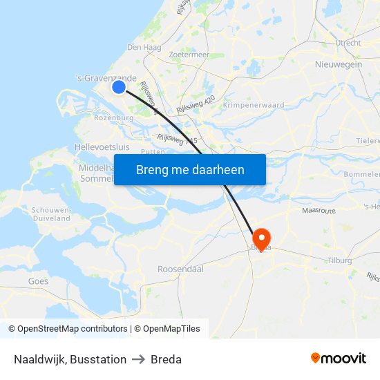Naaldwijk, Busstation to Breda map