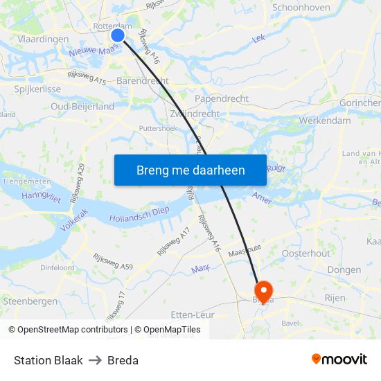 Station Blaak to Breda map