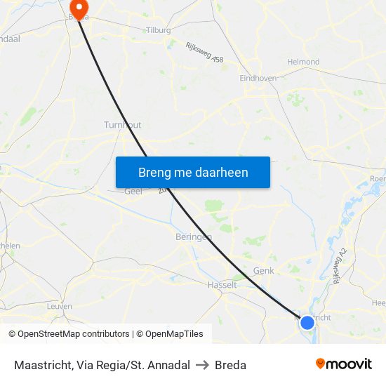 Maastricht, Via Regia/St. Annadal to Breda map