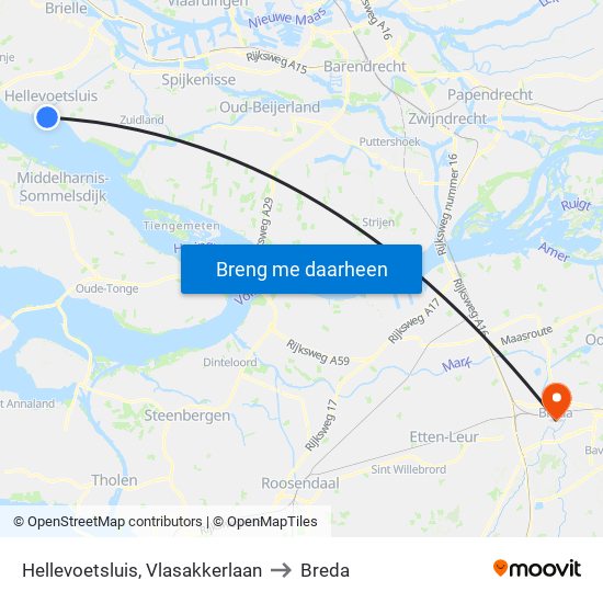 Hellevoetsluis, Vlasakkerlaan to Breda map