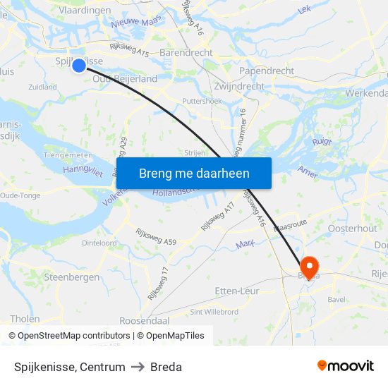 Spijkenisse, Centrum to Breda map