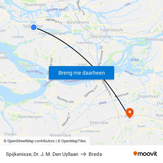 Spijkenisse, Dr. J. M. Den Uyllaan to Breda map