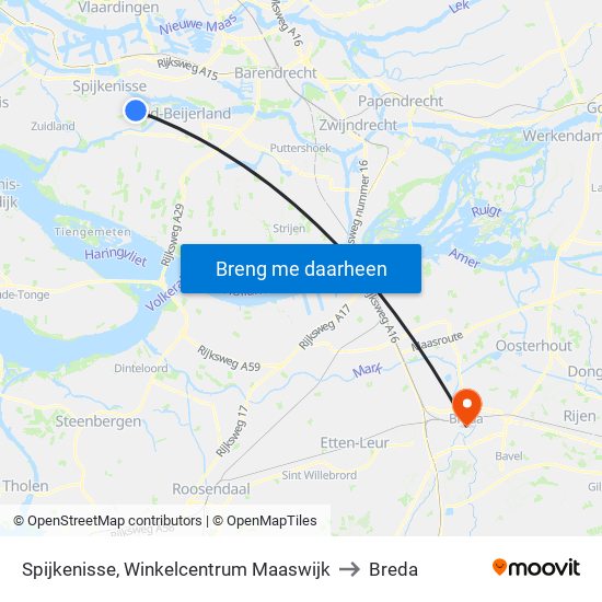 Spijkenisse, Winkelcentrum Maaswijk to Breda map