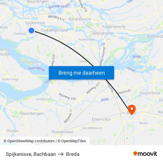 Spijkenisse, Bachbaan to Breda map