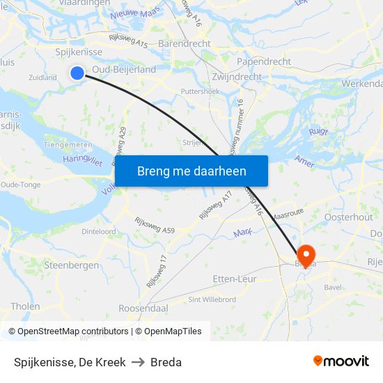 Spijkenisse, De Kreek to Breda map