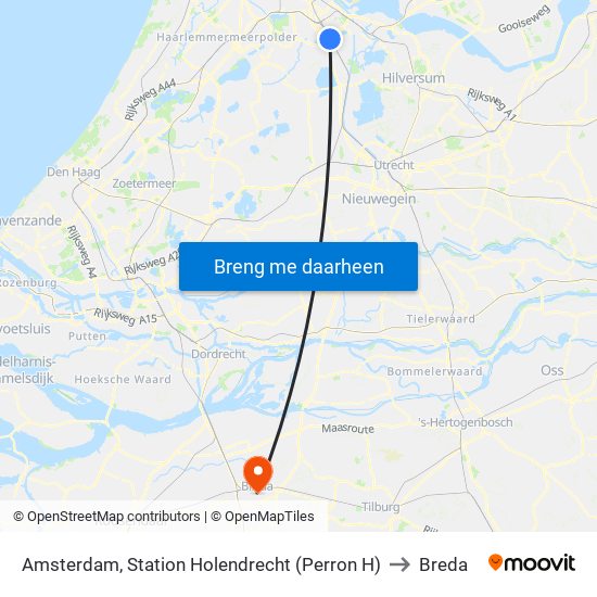 Amsterdam, Station Holendrecht (Perron H) to Breda map