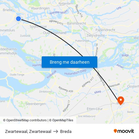 Zwartewaal, Zwartewaal to Breda map