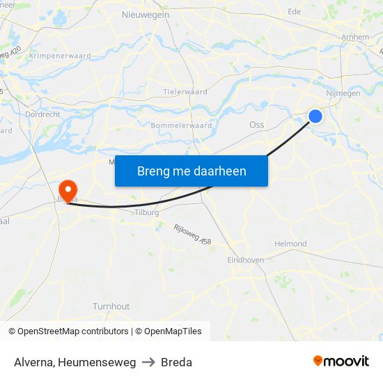 Alverna, Heumenseweg to Breda map
