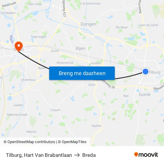Tilburg, Hart Van Brabantlaan to Breda map