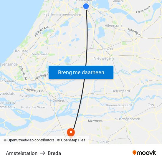 Amstelstation to Breda map
