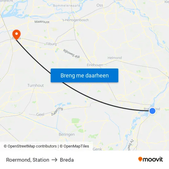 Roermond, Station to Breda map