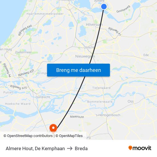 Almere Hout, De Kemphaan to Breda map