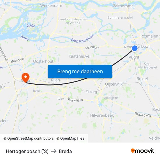 Hertogenbosch ('S) to Breda map