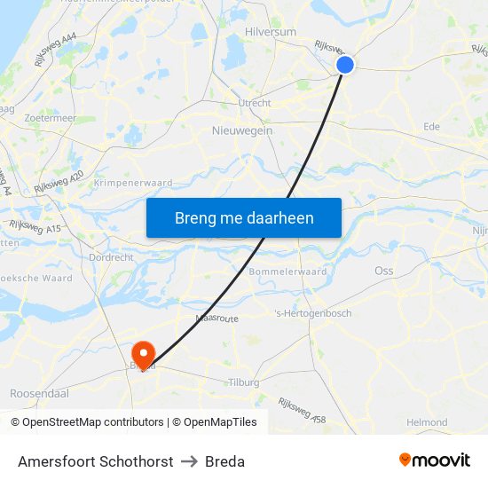 Amersfoort Schothorst to Breda map