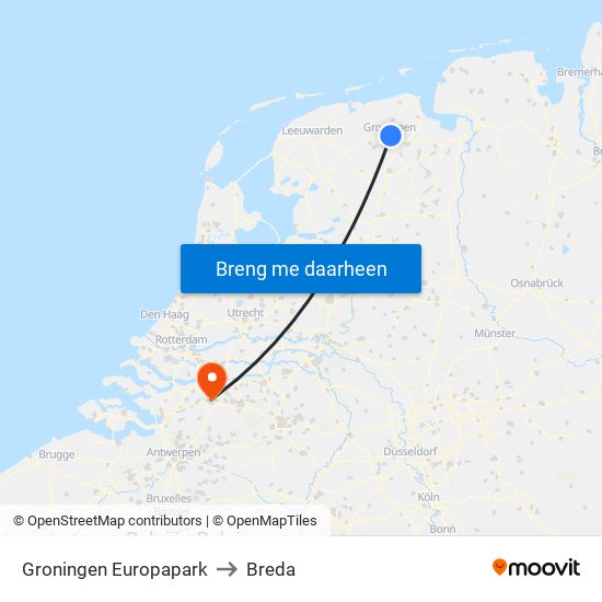 Groningen Europapark to Breda map