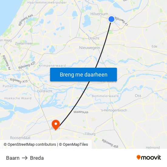 Baarn to Breda map