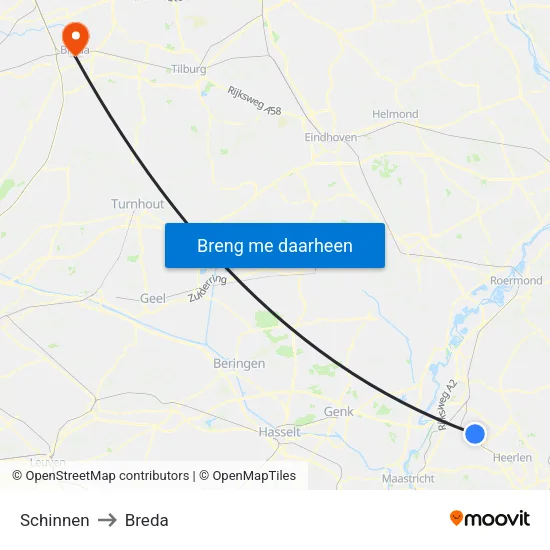 Schinnen to Breda map