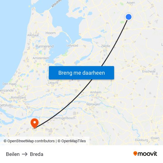 Beilen to Breda map