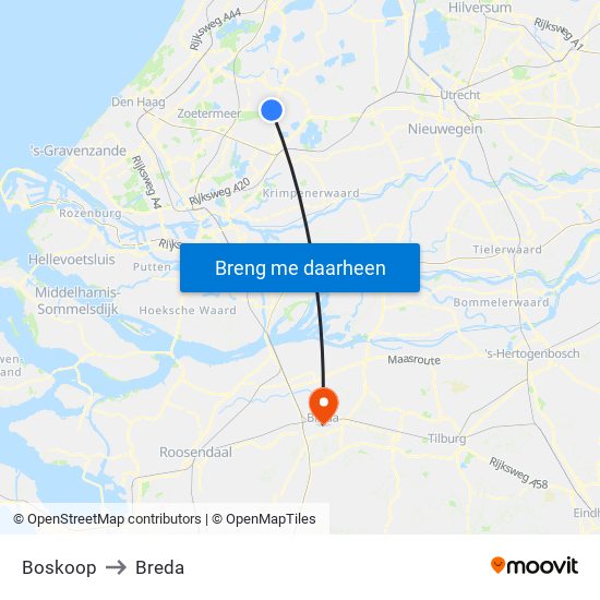 Boskoop to Breda map