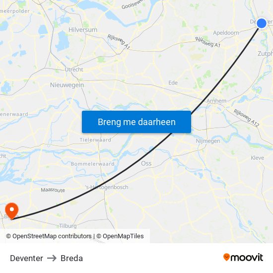 Deventer to Breda map