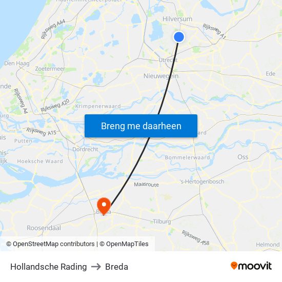 Hollandsche Rading to Breda map