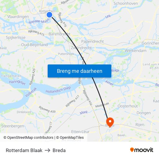 Rotterdam Blaak to Breda map