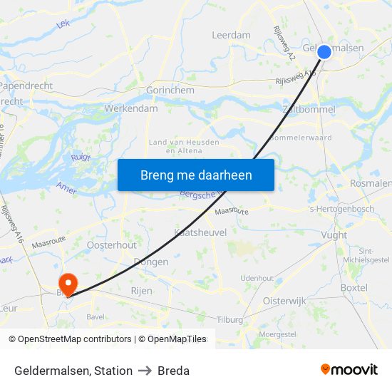 Geldermalsen, Station to Breda map