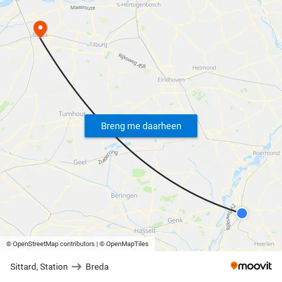 Sittard, Station to Breda map