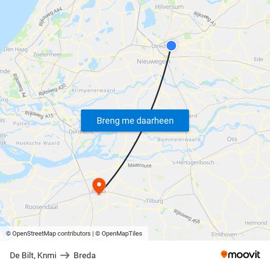 De Bilt, Knmi to Breda map