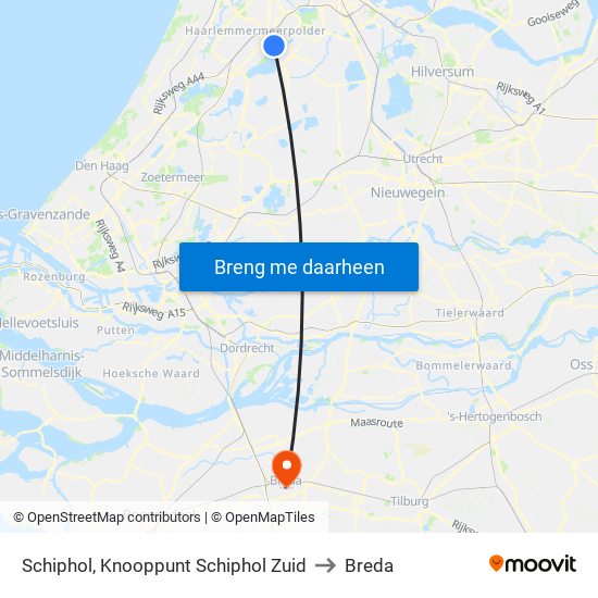 Schiphol, Knooppunt Schiphol Zuid to Breda map
