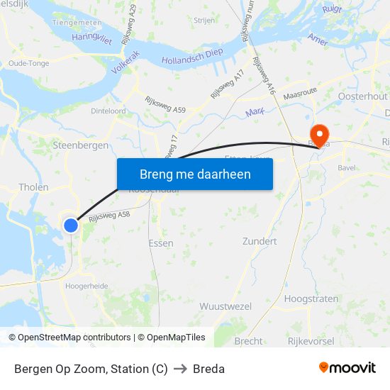 Bergen Op Zoom, Station (C) to Breda map