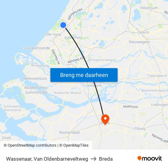 Wassenaar, Van Oldenbarneveltweg to Breda map