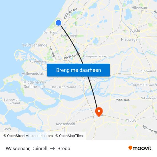 Wassenaar, Duinrell to Breda map