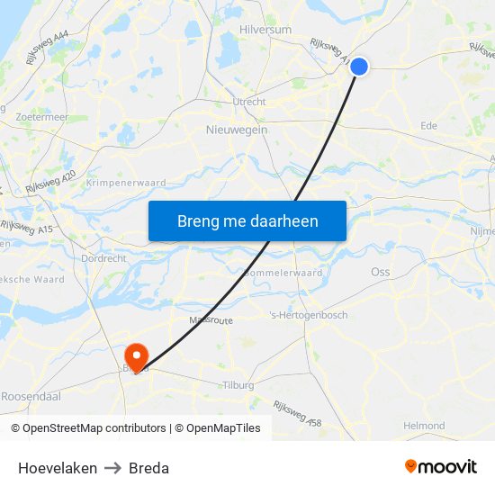 Hoevelaken to Breda map