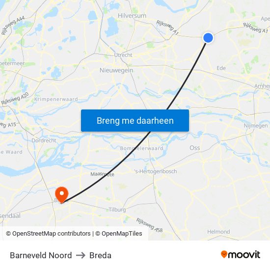 Barneveld Noord to Breda map