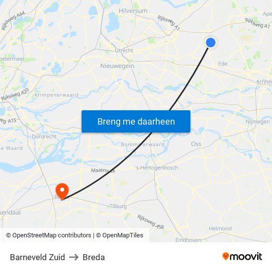 Barneveld Zuid to Breda map