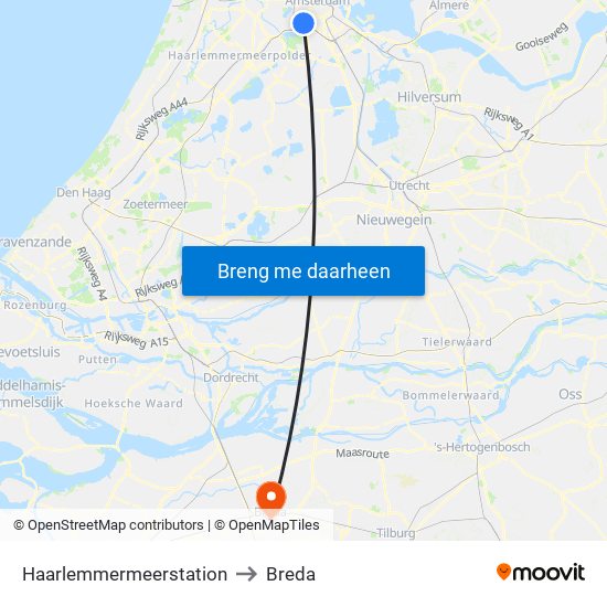 Haarlemmermeerstation to Breda map
