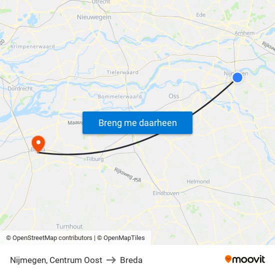 Nijmegen, Centrum Oost to Breda map