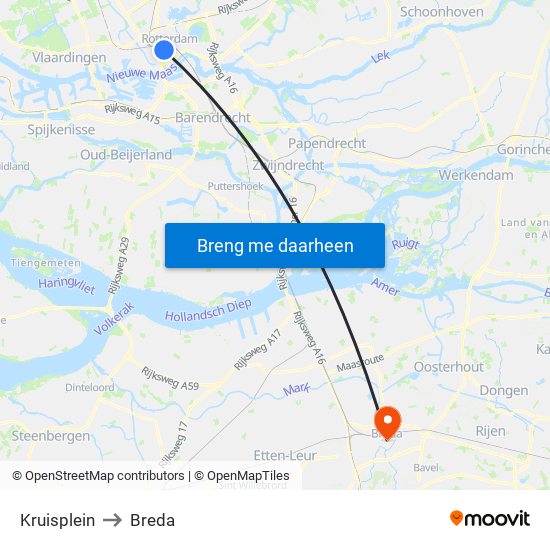 Kruisplein to Breda map
