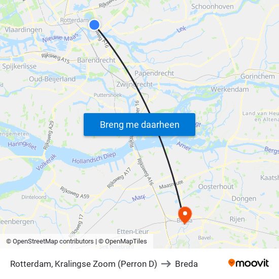 Rotterdam, Kralingse Zoom (Perron D) to Breda map