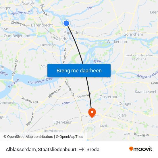 Alblasserdam, Staatsliedenbuurt to Breda map