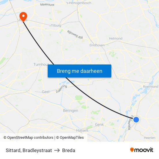 Sittard, Bradleystraat to Breda map