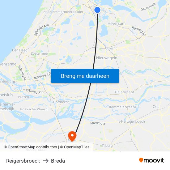 Reigersbroeck to Breda map